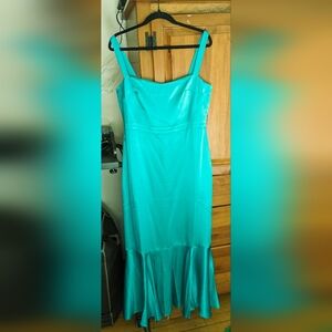 J Crew Nwt fitted flare hem dress in crepe, greenish-blue. Size 10.